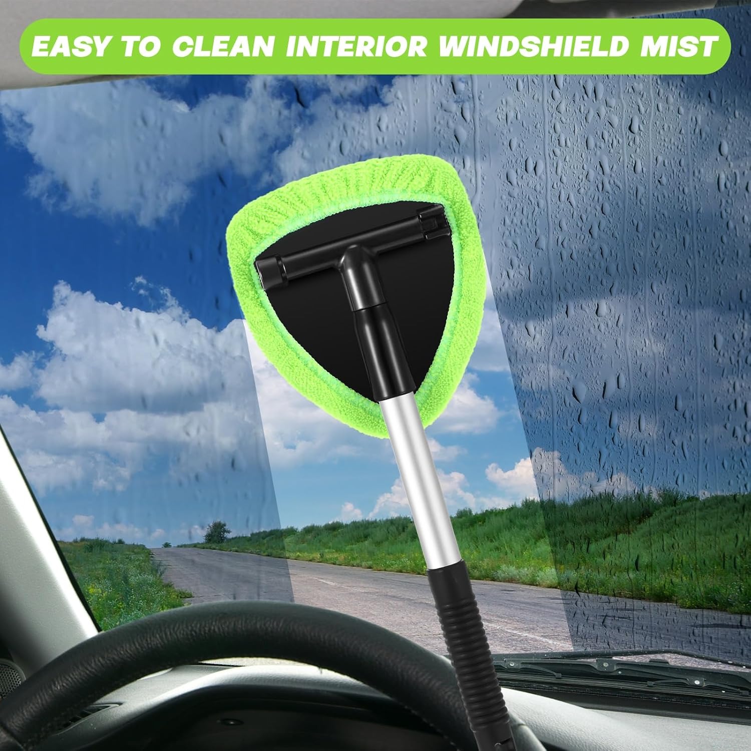 Microfiber Towel Detailing - Windshield Cleaning Tool, Extendable Handle Car